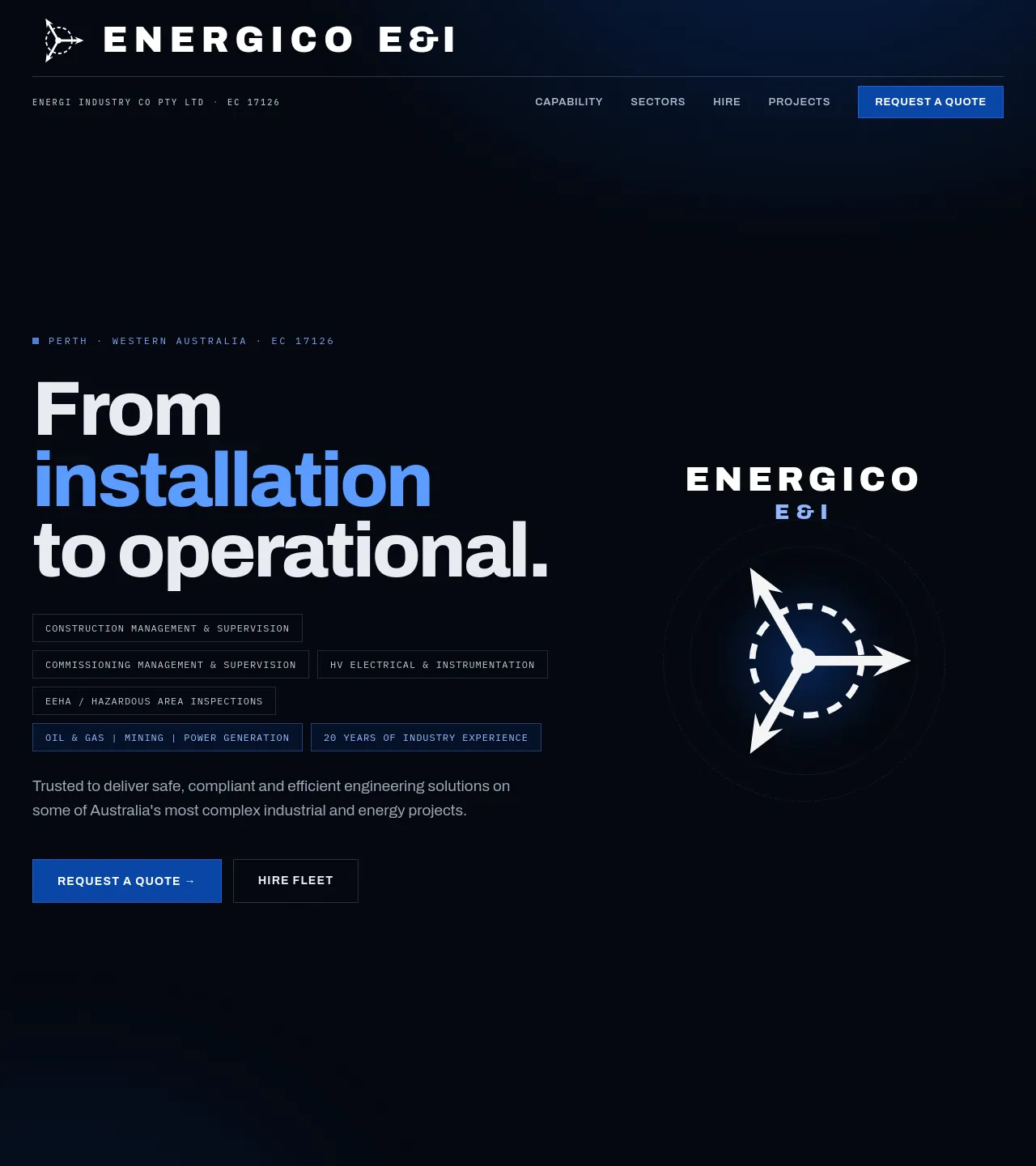 Energico E&I — electrical and instrumentation commissioning contractor website.